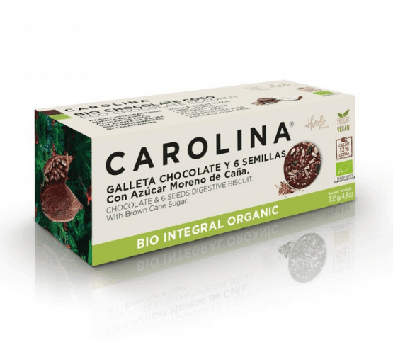 CAROLINA HONEST Galleta Bio Digestive Integral Con Chocolate y 6 Semillas 135g